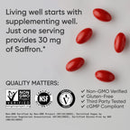 Sports Research® Pure Saffron Supplement, 30 mg - Mood & Stress Support - Made w/Affron® Saffron Extract - Vegan Certified · Non-GMO · Gluten Free – 60 Veggie Softgels