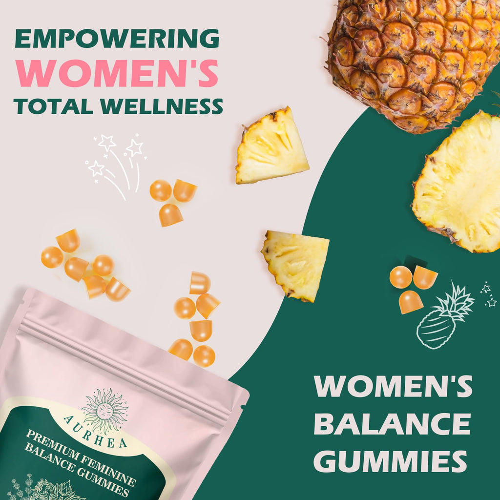 AurHea Premium Feminine Balance Gummies for Women - pH Balance & Wellness Support with Hawaiian Pineapple, Vegan Gluten-Free Supplement - 60 Count