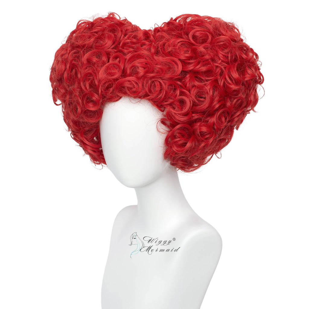 Wiggy Mermaid Red Heart Queen Wig Costume Women and Crown Cosplay Girls Pre-styled Fluffy Short Curly Halloween Anime Cosplay Party Wigs with Cap One Size