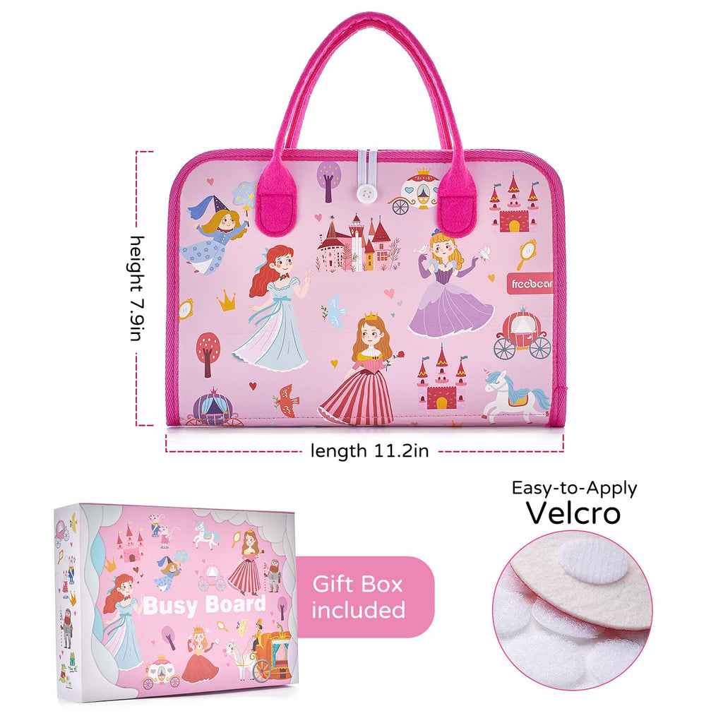 Freebear Busy Board Toddler Travel Toys Quiet Book Sensory Board for Toddlers 1 2 3 4, Montessori Educational Toys for 3 4 Year Old Girls Boys Gift, Princess