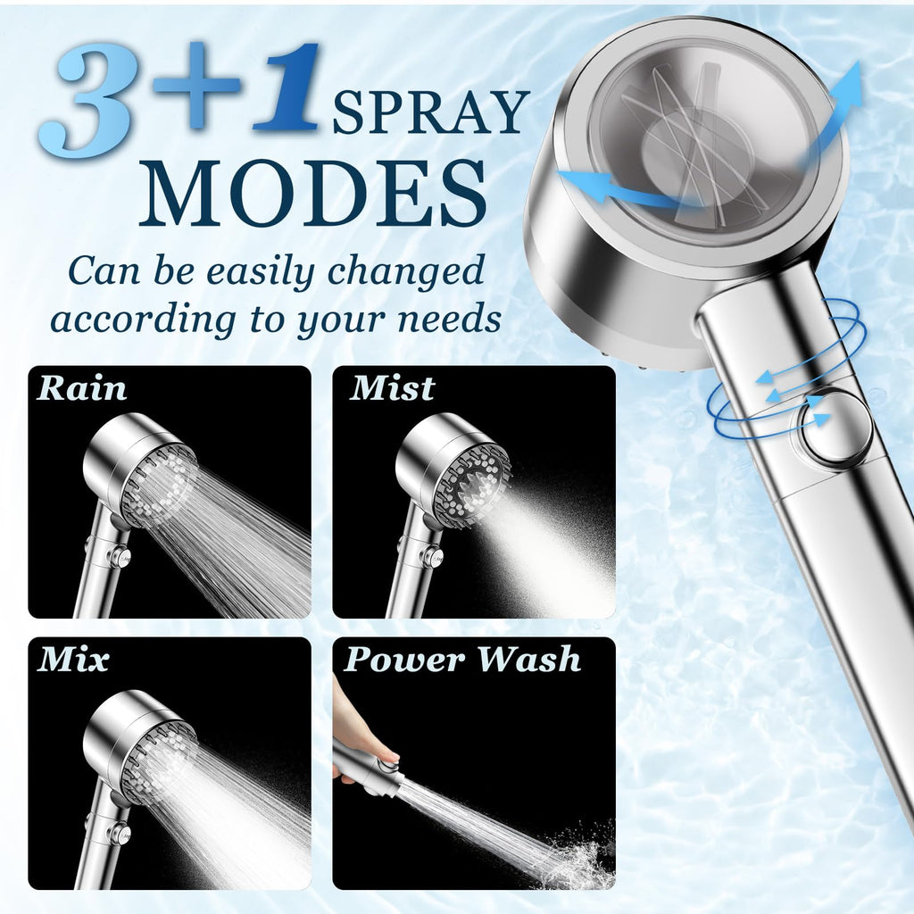 FEELSO Filtered Shower Head with Handheld, High Pressure 4 Spray Showerhead with Filters & Upgraded Anti-clog Nozzles for Hard Water -Remove Chlorine, Reduce Dry Itchy Skin -ON/OFF Switch