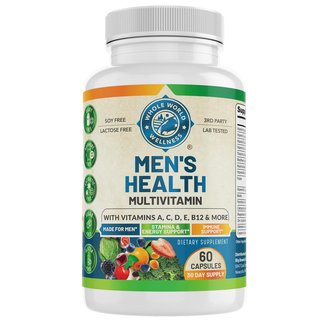Whole World Wellness Mens Daily Multivitamin Multimineral Supplement for Energy, Focus, Stamina & Performance. Made for Men with 30+ Nutrients, Fruit & Energy Blend. Mens Vitamins, Made in The USA.