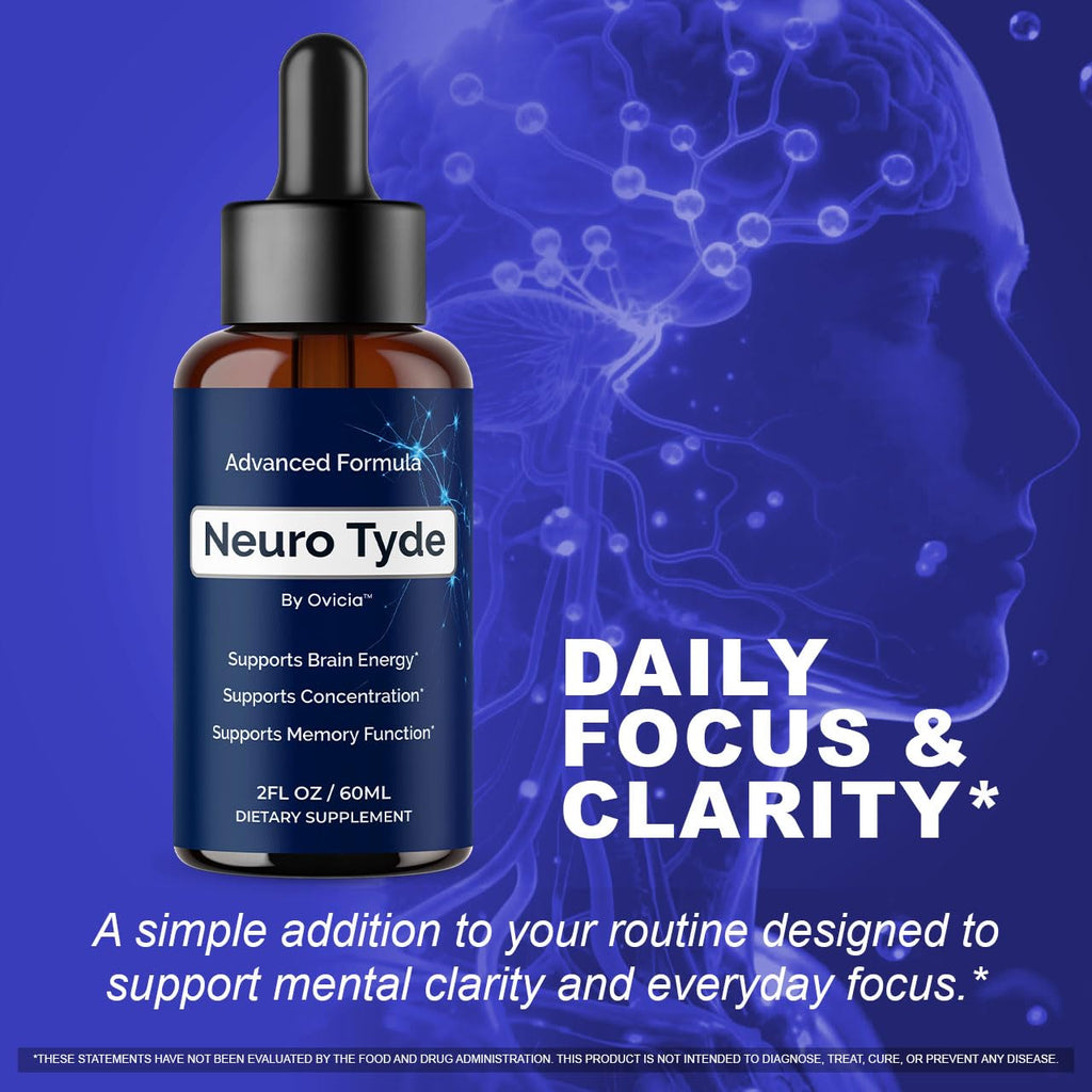 NeuroTyde Drops - Neuro Tyde Support Premium Liquid Advanced Formula, Daily Neurotyde All Natural Ingredients Support Focus Memory for Overall Health & Wellness, 1 Bottle for 1 Month