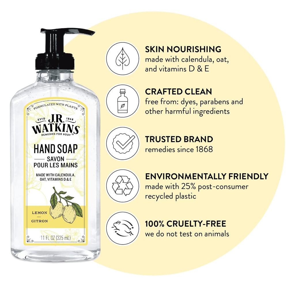 J.R. Watkins Gel Hand Soap, 3 Pack of 11 Fl Oz, Lemon