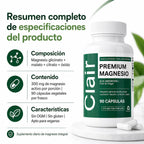 Clair Magnesio Premium, with B6 D3 Zinc – 4-in-1 Blend, Gentle on Stomach, Full Body Unwind – Muscle Relaxation + Digestive Comfort + Sleep Aid. (Glycinate, Malate, Citrate, Oxide) 90 Capsules