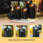 Nimiko Flameless Candles with Remote, Battery Operated Flickering Flameless Candles, LED Candles with Timer 2/4/6/8H, with Realistic LED Candles Set of 9 (D3 x H 3" 4" 5" 6" 7") (Black)