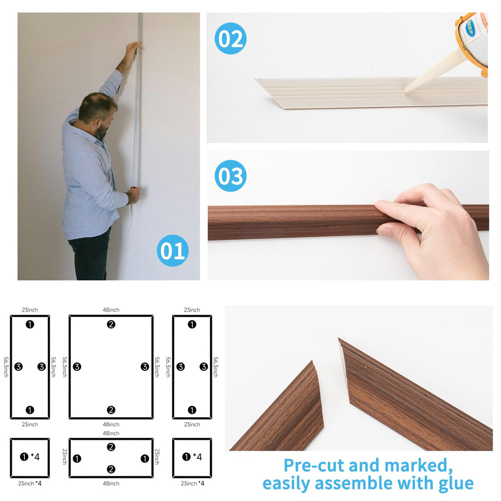 Art3d Pre-Cut Wall Molding Set of 6 pcs, Ready-to-Assemble Wainscoting Panels for Interior Wall Décor Living Room Bedroom Accent Wall - Installed with Glue, 3 Top 3 Bottom, Walnut