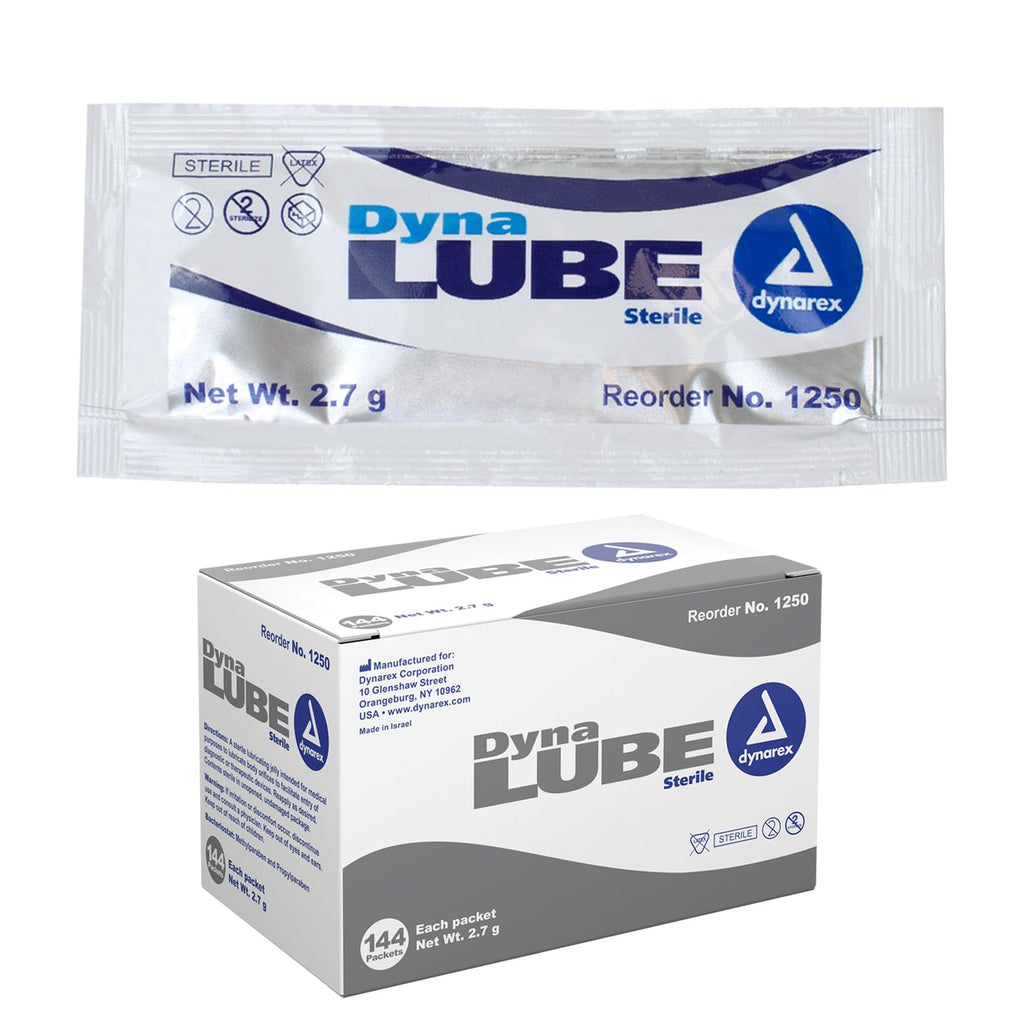 Dynarex DynaLube Lubricating Jelly, Water Soluble and Sterile Lubricant Jelly, Used for Body Orifices, Hinged Instruments and Medical Devices, 1 Box of 144 DynaLube Packets, 2.7g