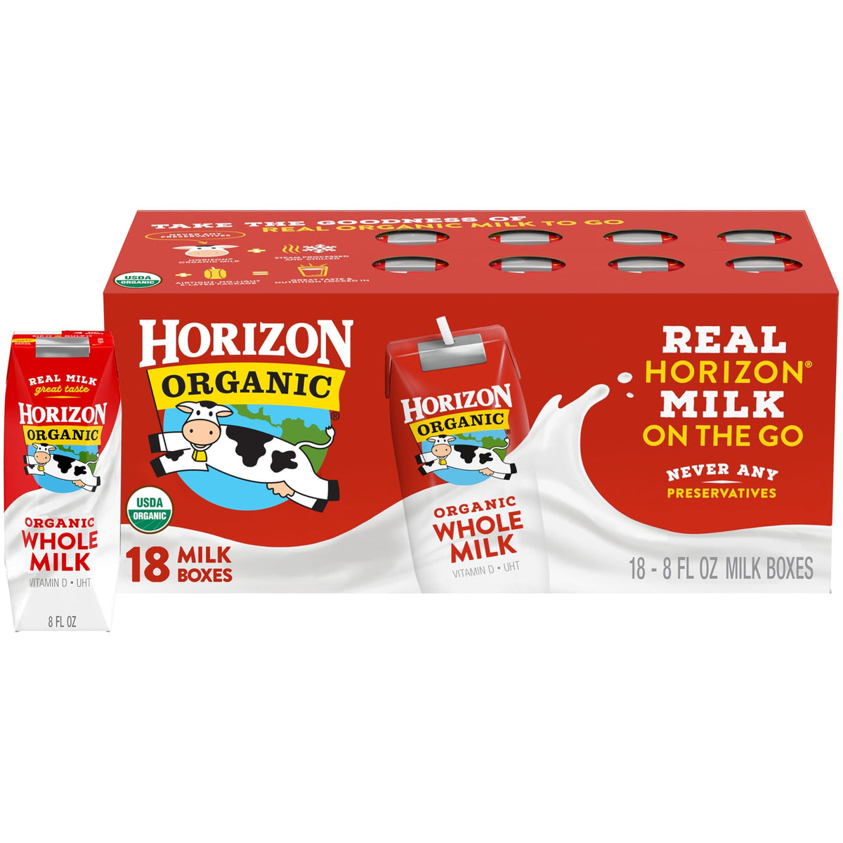 Horizon Organic Shelf Stable Whole Milk Boxes, Pack of 18-8g Protein per Serving