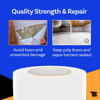 Vapor Barrier Tape - 4 inch x 180' Roll, Made in USA, White Polyethylene Tape for Crawl Spaces & Moisture Barriers, Waterproof Seal & Seam Tape for Underlayment, Insulation, and Plastic Liners