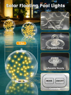 2026 New 2 Pack Floating Pool Lights, Warm White Solar Powered Pool Ball Lights That Float with 8 Modes, IP68 Waterproof Light Up Inflatable LED Balls for Pools Outdoor Party Wedding Yard Decorations