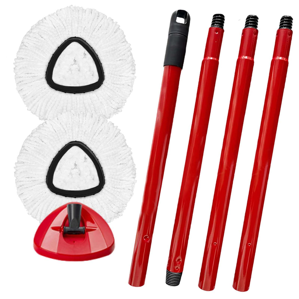 Spin Mop Replacement Head for OCeda EasyWring Microfiber Spin Mops, 2 Microfiber Mop Refills 4-Section 30-to-58 inch Mop Replacement Stick and 1 Base Combo Set (White(1 Tank System)