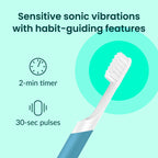 Quip Sonic Electric Toothbrush for Adults with Timer - Includes Travel Case & Replacement Brush Head - 3 Month Battery Life, Plastic Handle - Marine Blue