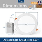 Amico 24 Pack 8 Inch 5CCT Ultra-Thin LED Recessed Ceiling Light with Junction Box, 2700K/3000K/3500K/4000K/5000K Selectable, 18W Eqv 125W, Dimmable Canless Wafer Downlight, 1500LM High Brightness -ETL