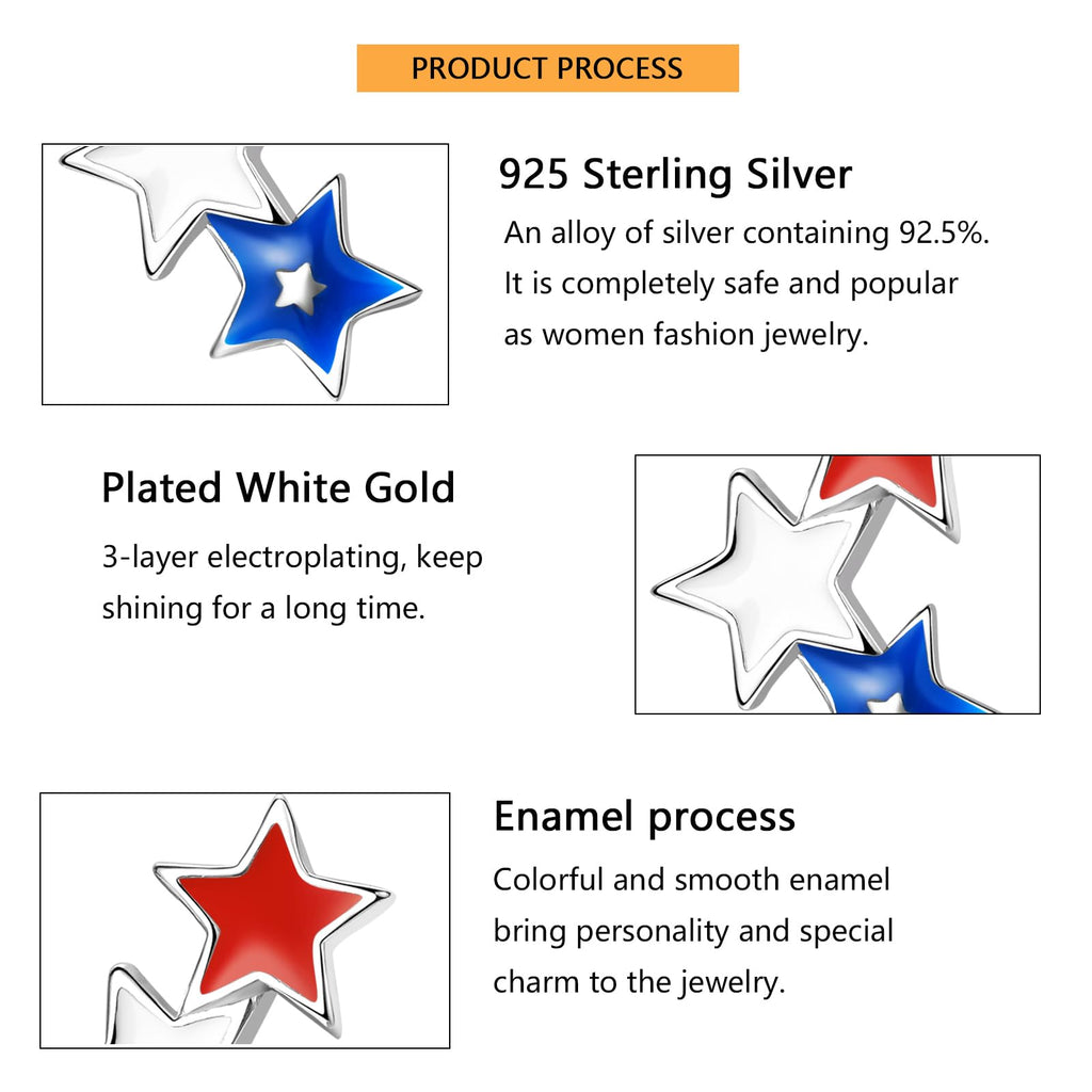 American Flag Earrings for Women 925 Sterling Silver 4th of July Stud Earrings Red White And Blue Star USA Flag Fourth of July Independence Day Gifts for Women