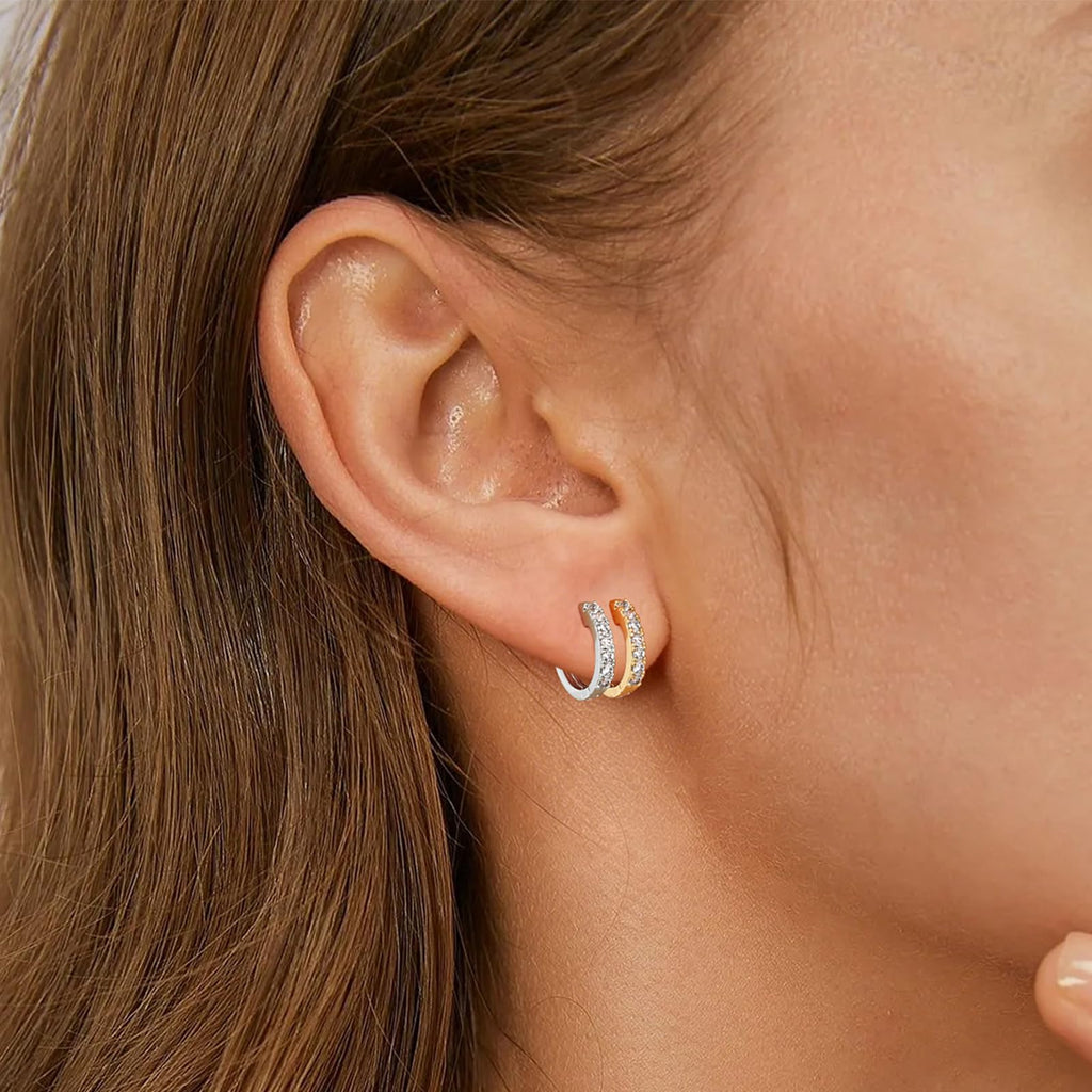 Gacimy Gold Silver Huggie Hoop Earrings Set for Women, 13MM CZ Hoops