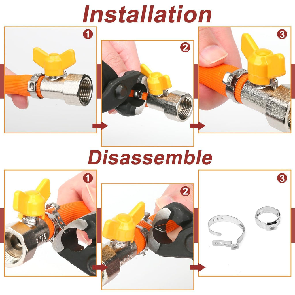 Hydencamm 370PCS 15 Sizes Single Ear Hose Clamps, 5.3-33.1mm 304 Stainless Steel Crimp Hose Clamps, Stepless Adjustable Cinch Clamps for Automotive, Home Appliance Line, Plumbing and Industrial Use