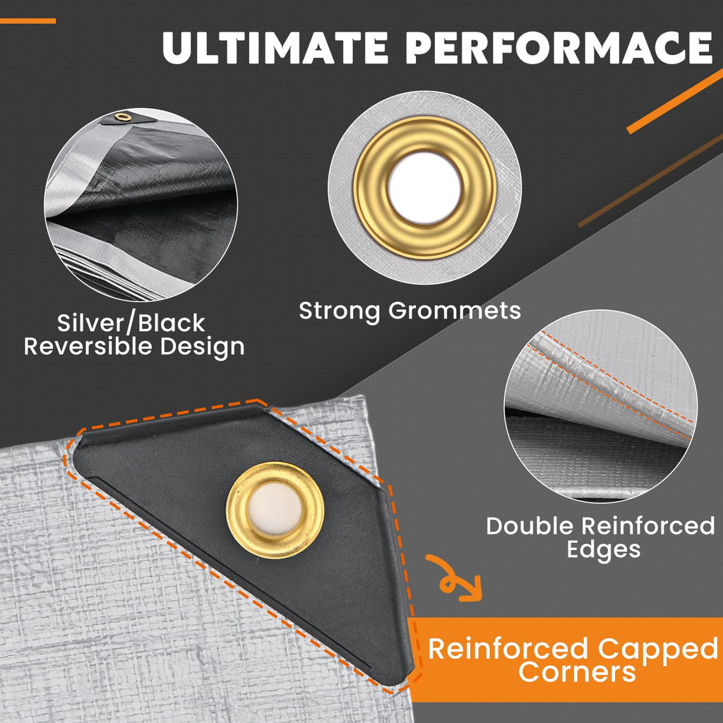 Keten Tarps Heavy Duty Waterproof 20X25 Feet, Extra Thick 16 Mil, Tear & Fade Resistant, UV Blocking, Outdoor Tarp with Reinforced Grommets for Roof, Camping, Patio, Pool, Boat(Silver/Black)