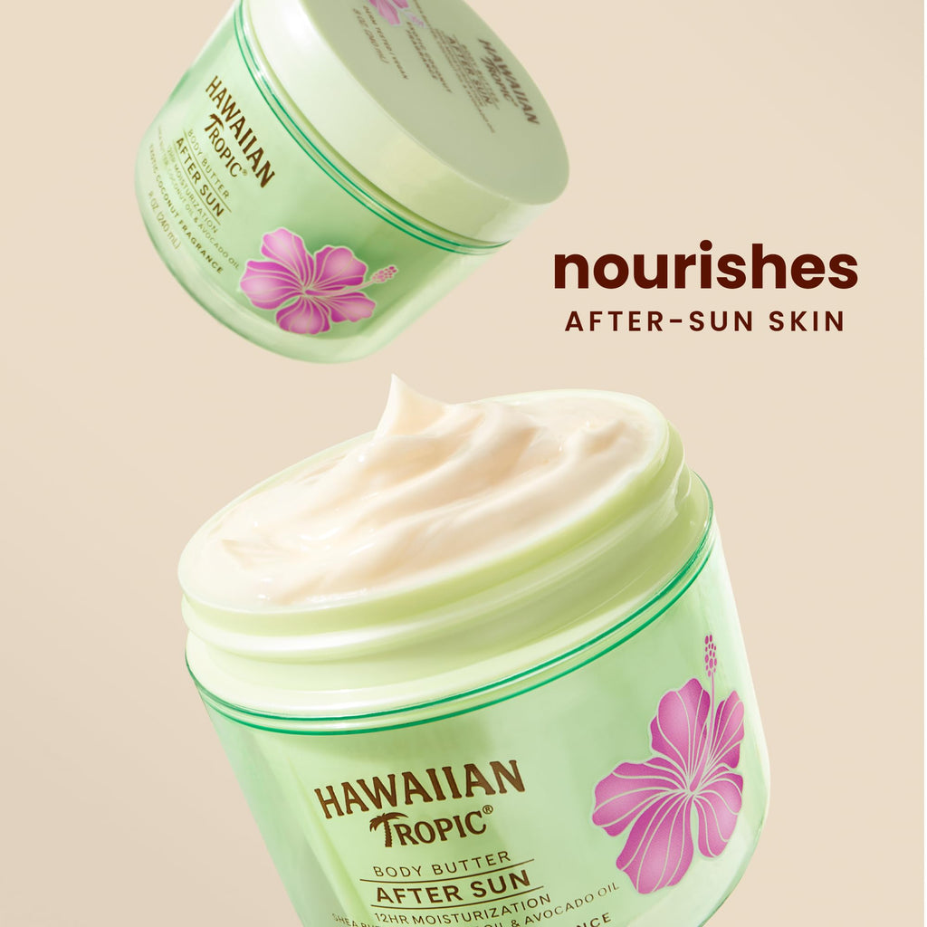 Hawaiian Tropic After Sun Body Butter with Coconut Oil, Beach Essentials, Tan Extender Lotion, 8oz each, Twin Pack (Pack of 2)