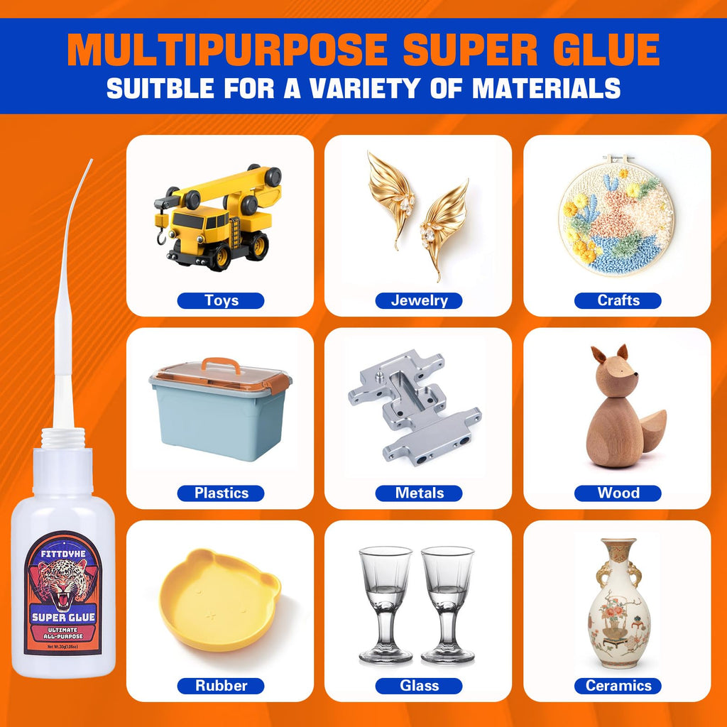 Super Glue Clear 30 g(1.06 oz.), Strong Fast Drying Waterproof Liquid Adhesive for Plastic, Metal, Wood, Rubber, Ceramic, Leather Repair,Rhinestone Jewelry, DIY Crafts Glue for the Office