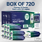 OPTEEL Adult Wipes For Elderly - 8"x13" Extra Large & Soft Wet Wipes for Adults Bathing - Incontinence Disposable Washcloths, Vitamin E & Aloe Infused for Men & Women 720ct (12 Packs of 60)