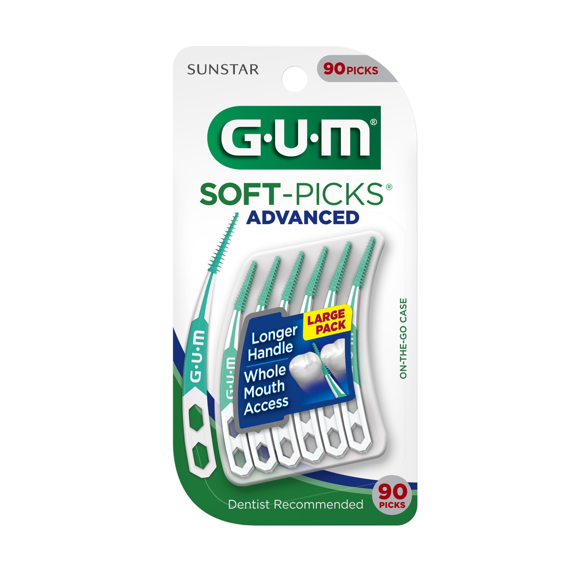 GUM Soft-Picks Advanced, Dental Picks for Teeth Cleaning and Gum Health, Disposable Interdental Brushes with Convenient Carry Case, Dentist Recommended Dental Picks, 90 Count (Pack of 3) 270 Total