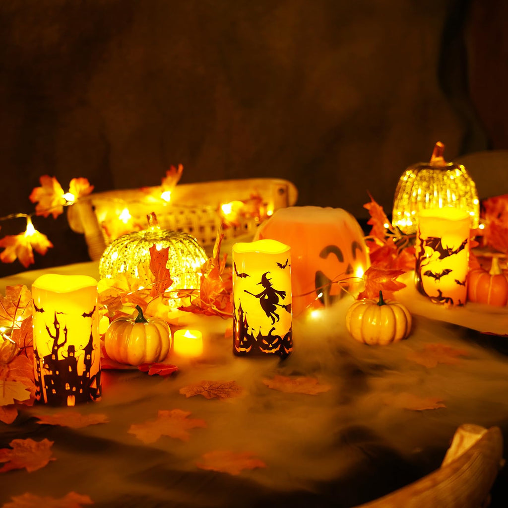 Homemory Halloween Waterproof Flameless LED Pillar Candle with Timer Remote