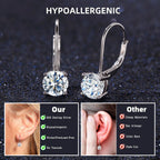 Moissanite Earrings for Women 2.0CT D Color,18K White Gold Plated Sterling Silver Dangle Earrings, Leverback Drop Earrings Jewelry for Gifts (18K White Gold, 2.0CT (1.0CT*2) - 6.5mm)