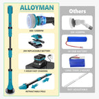 Alloyman 1200RPM Electric Spin Scrubber, Telescopic Extension Handle (25-49 inches) Ideal for Elderly and Arthritis, 2 Batteries&8 Replaceable Brush Heads, Perfect for Bathroom/Shower/Tub/Tile- 12V
