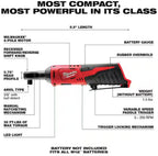 Milwaukee 2457-20 M12 Cordless 3/8" Sub-Compact 35 ft-Lbs 250 RPM Ratchet w/ Variable Speed Trigger