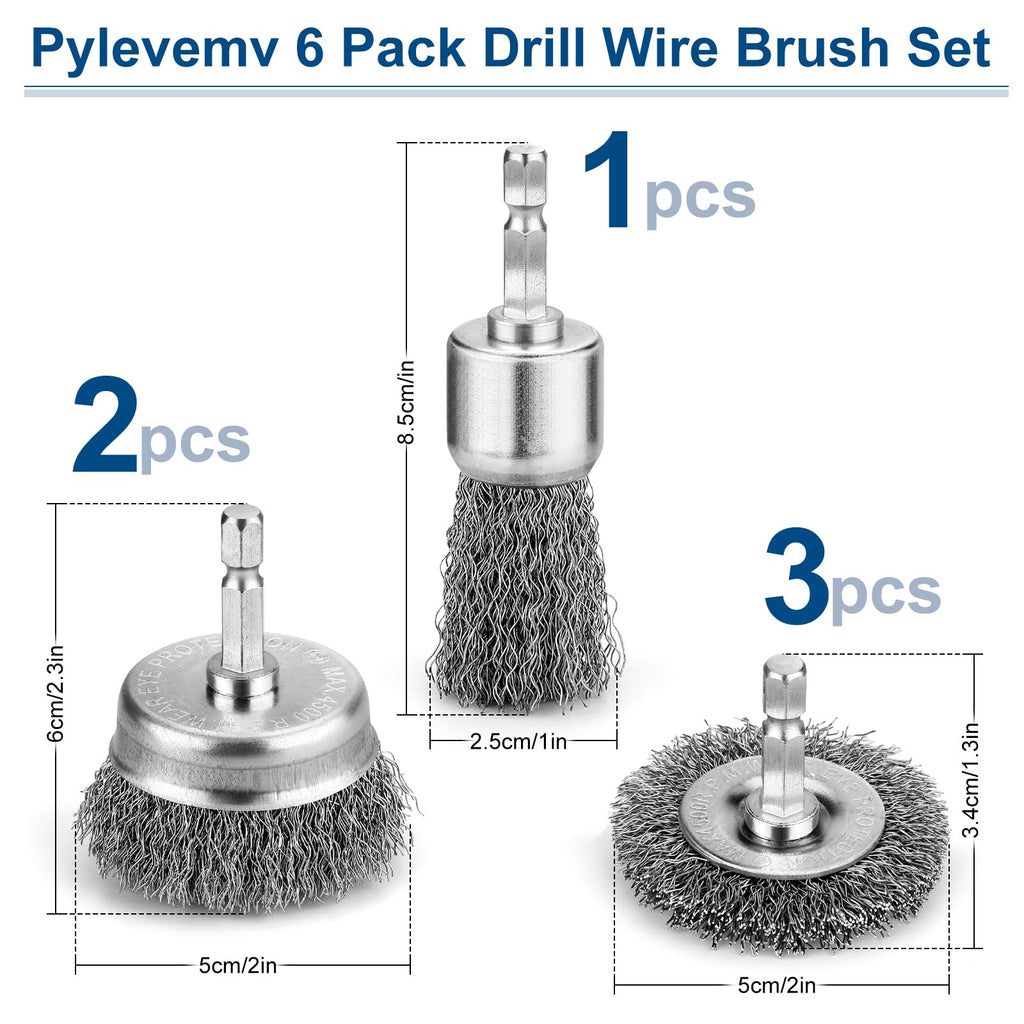 Pylevemv 6Pcs Wire Wheel Brush Set, Carbon Steel Wire Brush for Drill