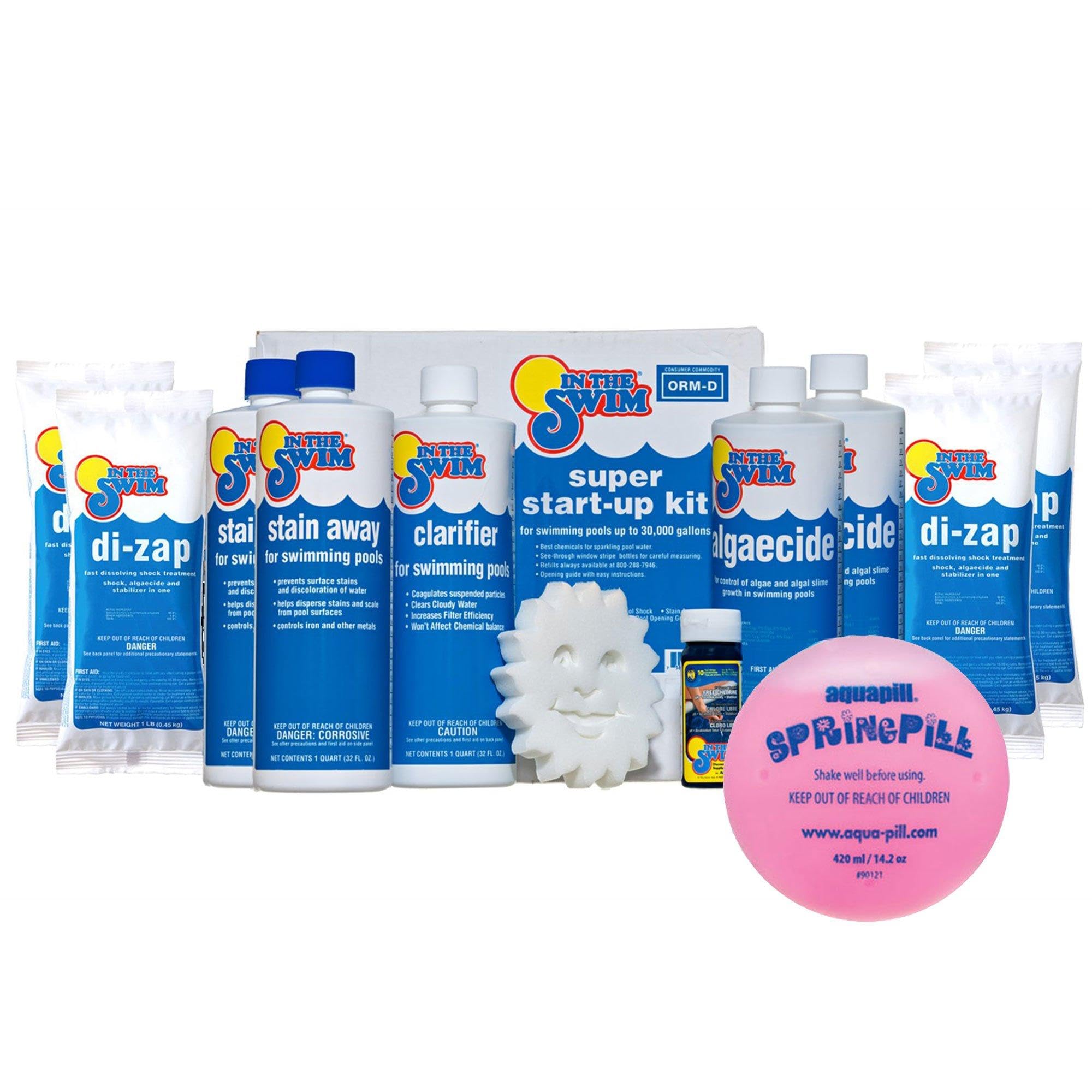 In The Swim Pool Deluxe Opening Chemical Start Up Kit and Spring Pill - Above Ground and In-Ground Swimming Pools - Up to 15,000