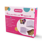 900-PCS Cake Pop Sticks and Wrappers Kit, Including 300pcs 6-inch Paper Lollipop Sticks, 300pcs Parcel Bags, 300pcs Gold Twist Ties for Lollipop, Hard Candy, Chocolate, Marshmallows, and Fruit Skewers