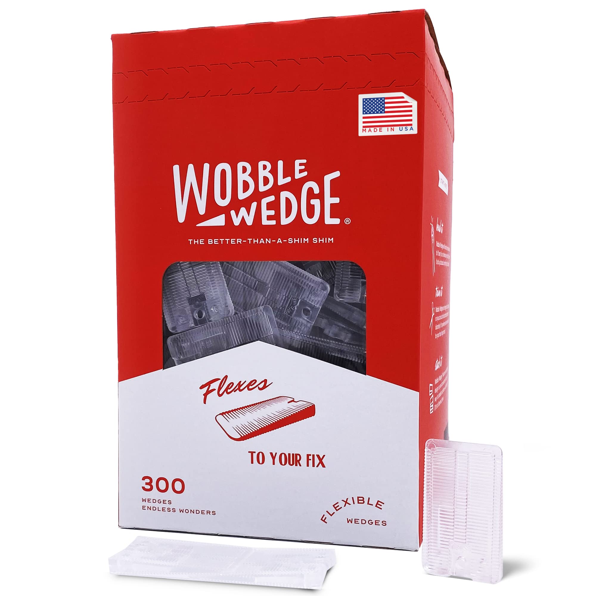 Wobble Wedges Flexible Plastic Shims - Leveling Shims for Home Improvement, Furniture Levelers, Table, and Toilet for Leveling - Made in USA Plastic Wedges Shim for Appliances (Clear, 300-Pack)