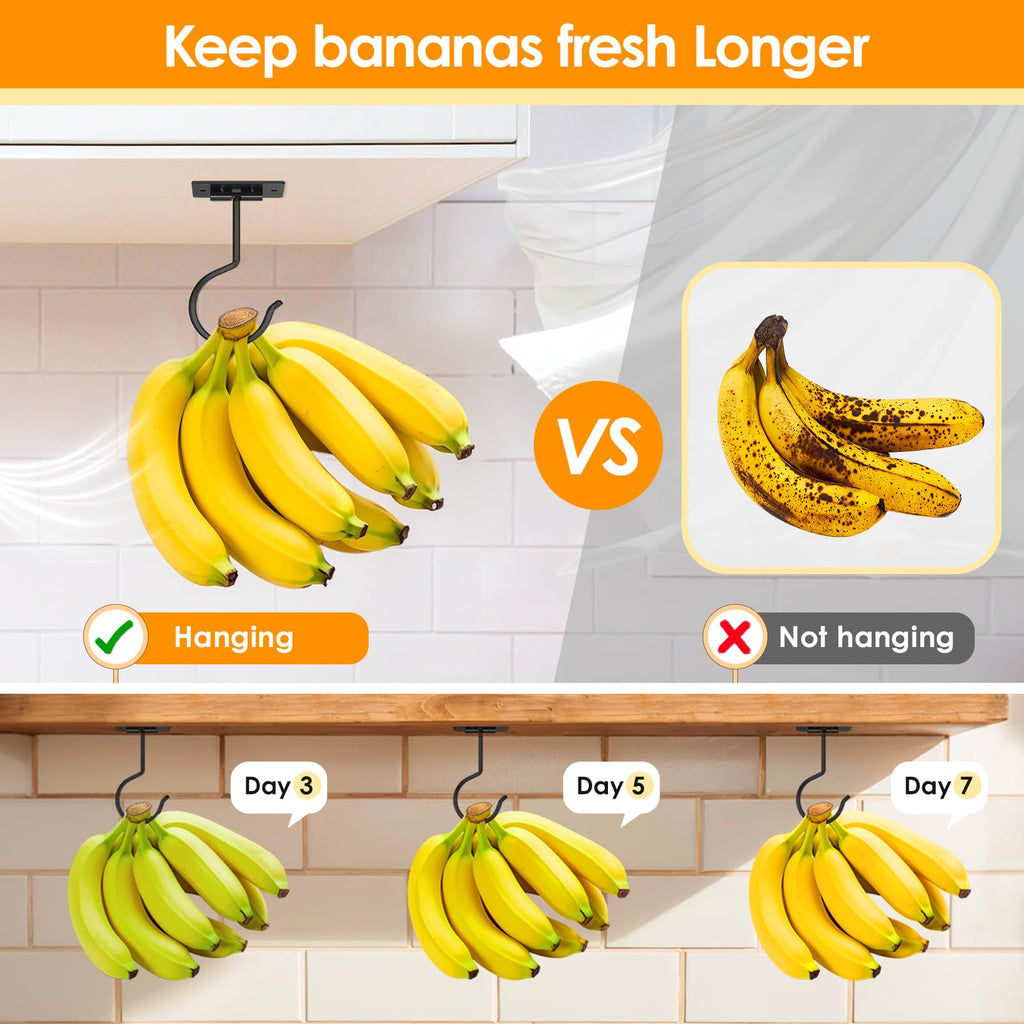 Fitnice 2PCS Self Adhesive Banana Hook Under Cabinet Foldable Banana Hanger
