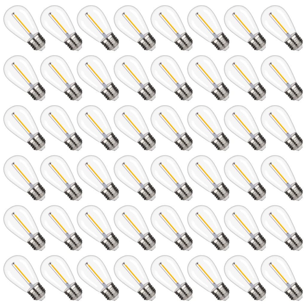 S14 Replacement LED Light Bulbs, Shatterproof & Waterproof 1W S14 LED Bulbs, E26 Base Patio Edison LED Light Bulbs for Outdoor String Lights , Warm White 2200K Plastic 70LM Non-Dimmable 48 Pack