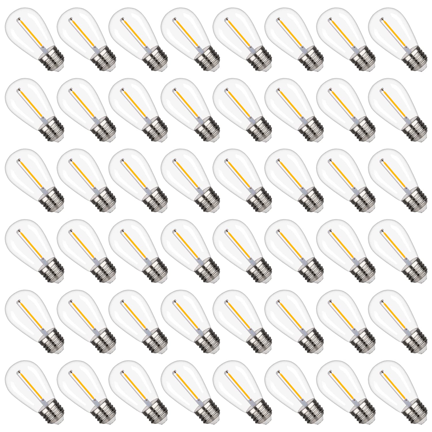 S14 Replacement LED Light Bulbs, Shatterproof & Waterproof 1W S14 LED Bulbs, E26 Base Patio Edison LED Light Bulbs for Outdoor String Lights , Warm White 2200K Plastic 70LM Non-Dimmable 48 Pack