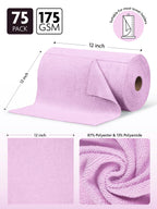 Fantasticlean Microfiber Cleaning Cloth Roll -75 Pack, Tear Away Microfiber Towels, 12" x 12", Reusable, Washable, Scratch Free, Ultra Absorbent Dishcloth for All-Around Cleaning Supplies (Purple)