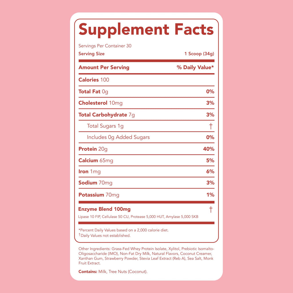 Clean Simple Eats Whey Protein Powder, Strawberry Cheesecake Flavor, Naturally Sweetened, Grass Fed Protein Powder with Digestive Enzymes, No Artificial Ingredients, Gluten Free, 30 Srvgs