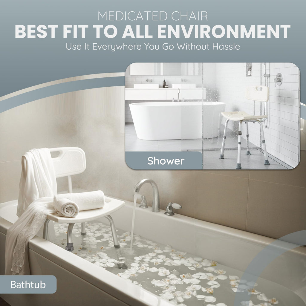 Dr. Kay's Adjustable Height Shower Chair Seat for Inside Shower, 350 lbs Heavy Duty Bathroom Stool for Bathtub, Safety Bath Bench with Backrest for Elderly and Disabled