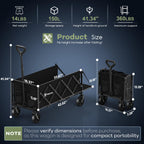HIKEMOON 43'' Extra Long Folding Wagon with Extended Tailgate, Black