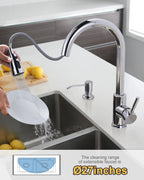 Chrome Kitchen Faucet with Soap Dispenser, WOWOW Stainless Steel Faucet for Kitchen Sink 2 or 4 Hole, High Arc Single Handle Pull Down Kitchen Faucet for Sink, RV, Laundry, Bar