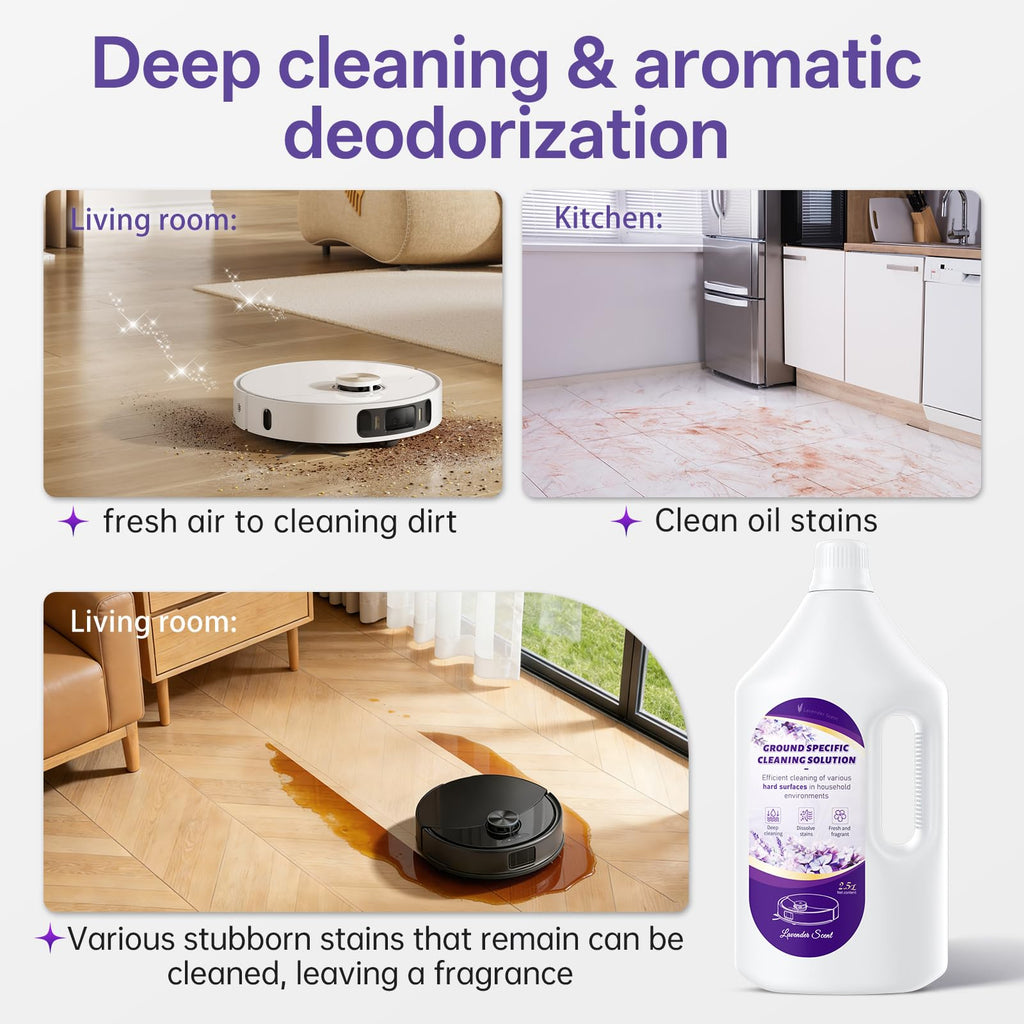 Nukisa 2.5L Floor Cleaning Solution Compatible with Roborock/Eufy/iRobot/Ecovacs/Dreame/Shark, Fragrance Deodorization, Deep Cleans for Multiple Hard Floors (2.5 Liter, 【Lavender】)