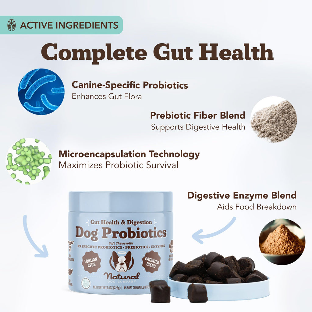 Natural Dog Company Probiotic Chews (90 Bites), Chicken Flavor, Helps with Digestion, Supports Immune System, Probiotics Supplement for Dogs of All Ages, Sizes & Breeds.