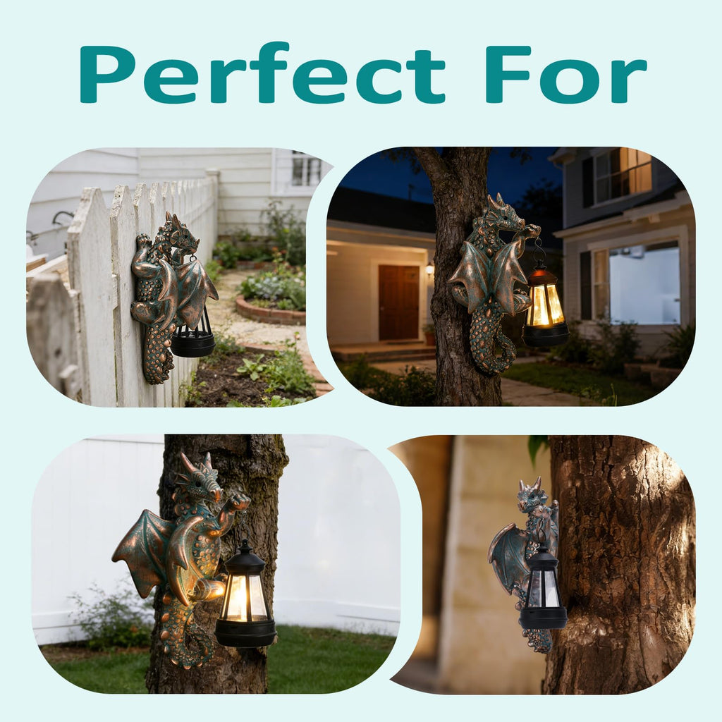 Goodeco Dragon Tree Hugger with Solar Lantern Garden Statue
