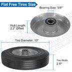phepetroll 10" x 2.5" Flat Free Solid Rubber Tires 10 Inch Hand Truck Solid Wheels Replacement with 5/8" Axles, 8 Spacers 4 Pins for Hand Trucks, Wheelbarrows, Dolly Trolleies, 2 Packs