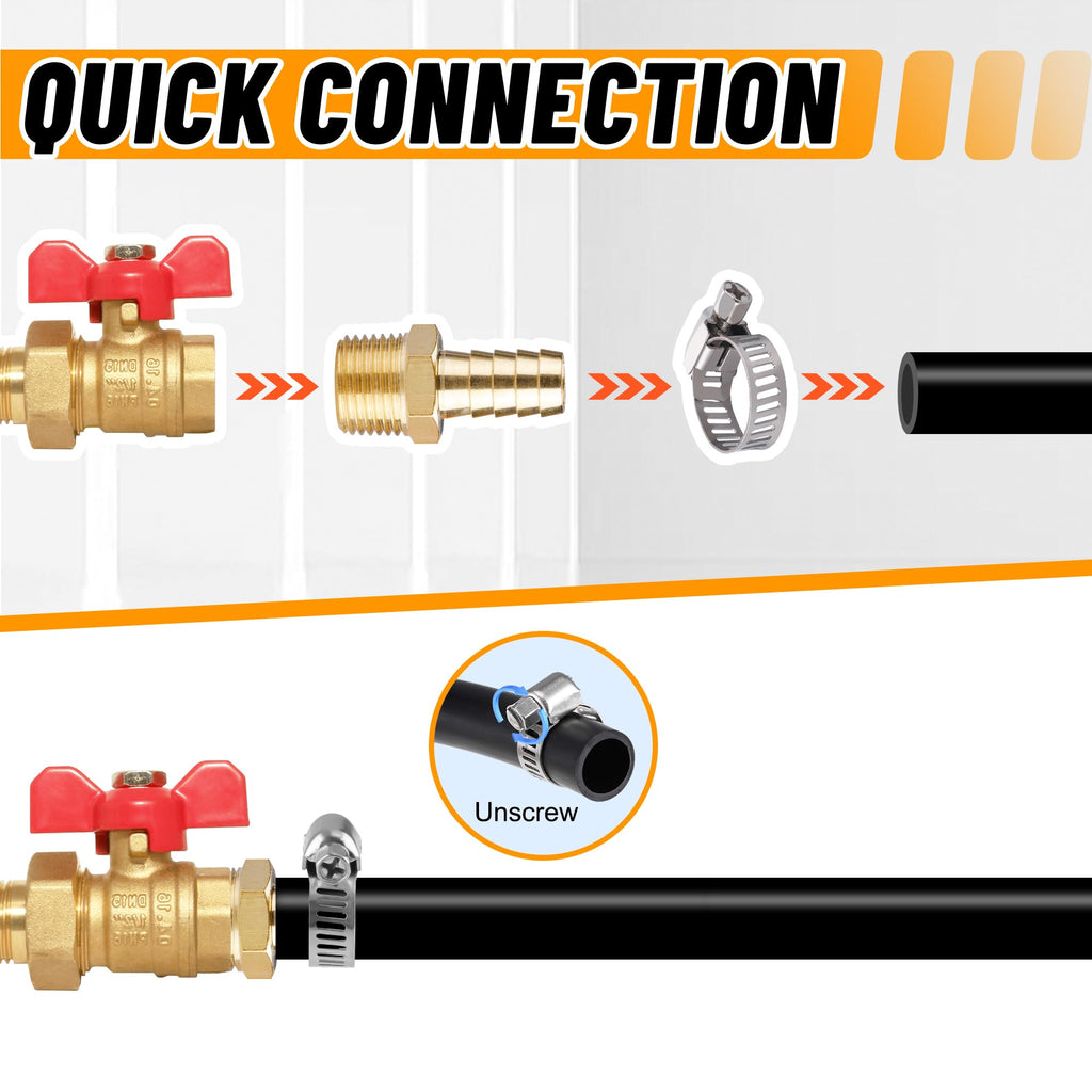 Ailbiuko 22Pcs Brass Hose Fittings, 3/8" Barb to 1/4" NPT, 1/4" Barb to 1/4" NPT Male, 1/8" 1/4" 3/8" 1/2" Barbed Air Hose Kit with 44Pcs Pipe Hose Clamps