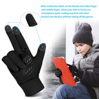 YukiniYa Kids Winter Gloves Back Water Repellent Touchscreen Warm Fleece Anti-Slip for Boys Girls Teen 3-15 Years (Black, XL(10-12 Years))