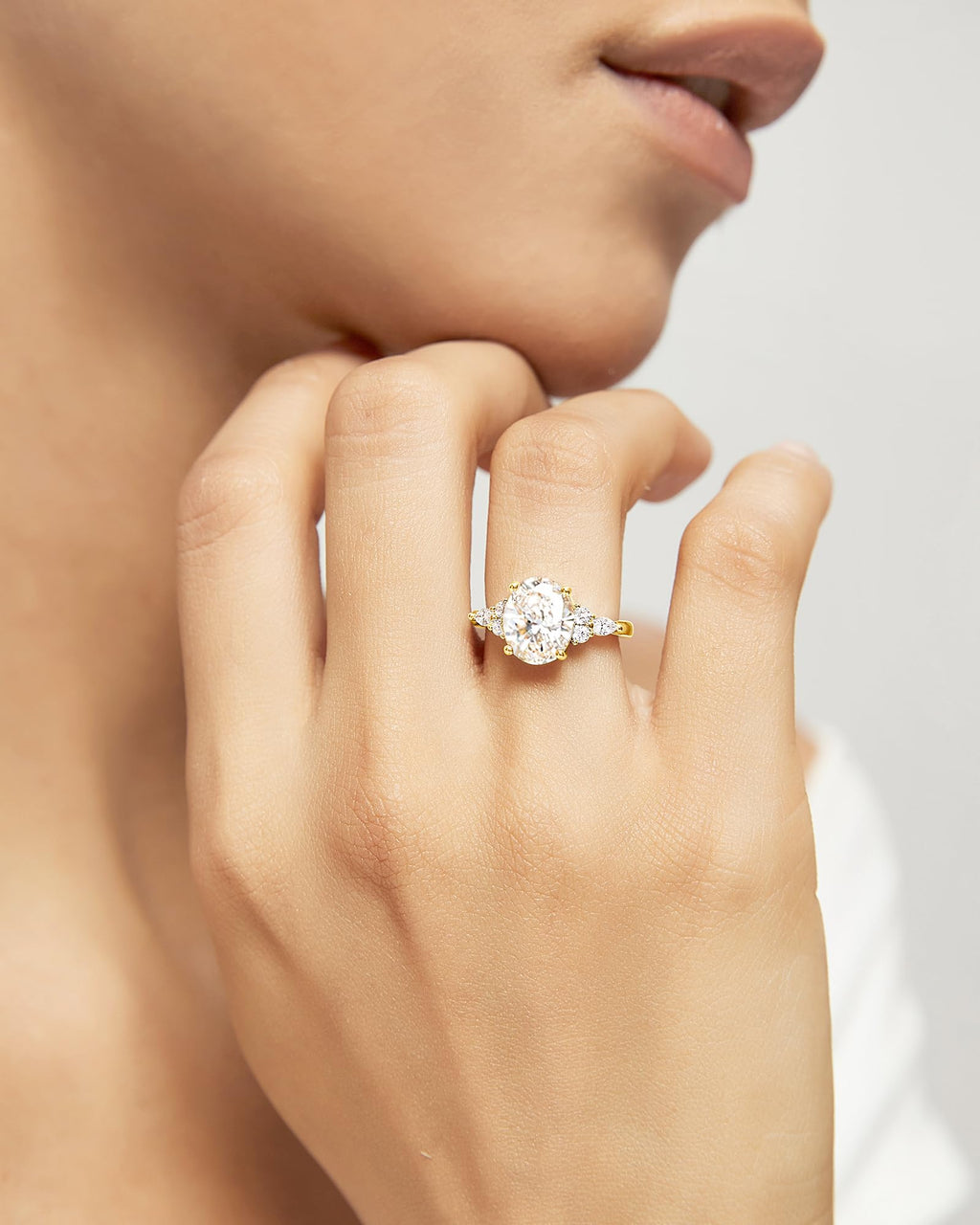 TIGRADE 3CT Engagement Ring Oval Cut Cubic Zirconia Marquise Round CZ Eternity Wedding Band for Women Size 3-12, Gold, Size 5