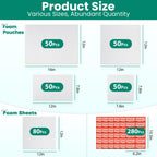 560Pcs Dish Packing Supplies for Moving, 280Thickened High-Density Foam Wrap Pouches & Sheets for Plates and Fragile Shipping Storage, 4 Sizes (16x12",12x12",12x7.8",7.8x7.8")with 280 Fragile Stickers